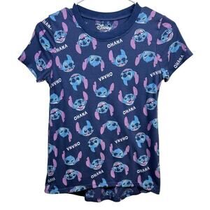 Disney Stitch Ohana Print T-Shirt Women's XS Blue & Pink Polyester/Cotton Blend